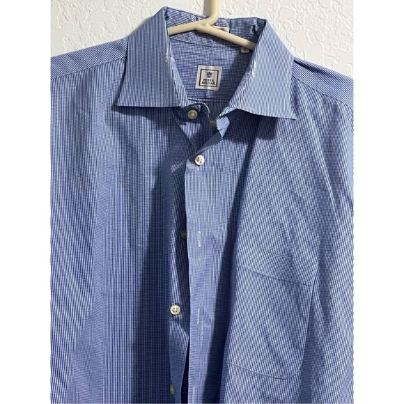 Peter Millar 17 L  Blue Checkered Button-Down Dress Shirt Long Sleeve Cotton - Picture 2 of 4